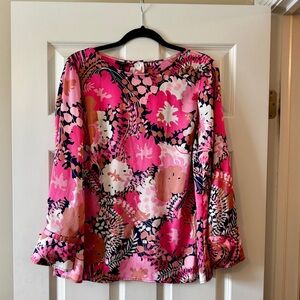 Talbots Floral Navy Pink Women's Blouse X